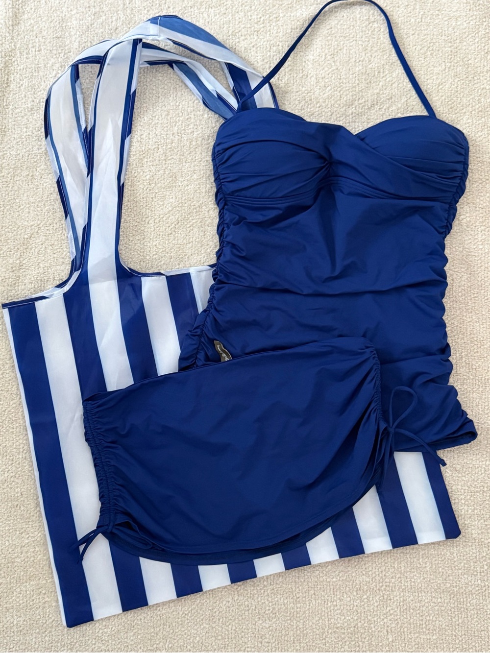 Tommy Bahama Blue Ruched Tankini Swimsuit XS + Bonus Tote